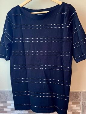Hannah Boatneck 1/2 Sleeve Knit Sweater/Top Women's M/L Black & White Stripe EUC